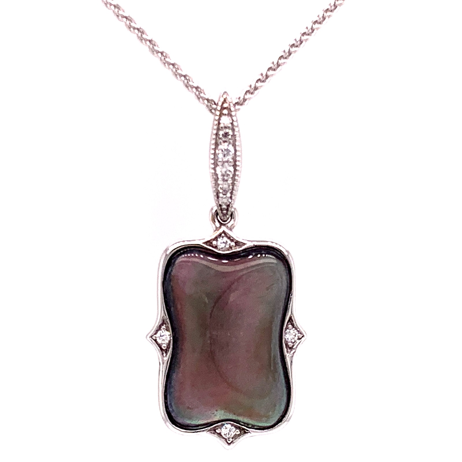 Kabana 14 Karat White Gold Diamond Black Mother of Pearl Pendant eBay