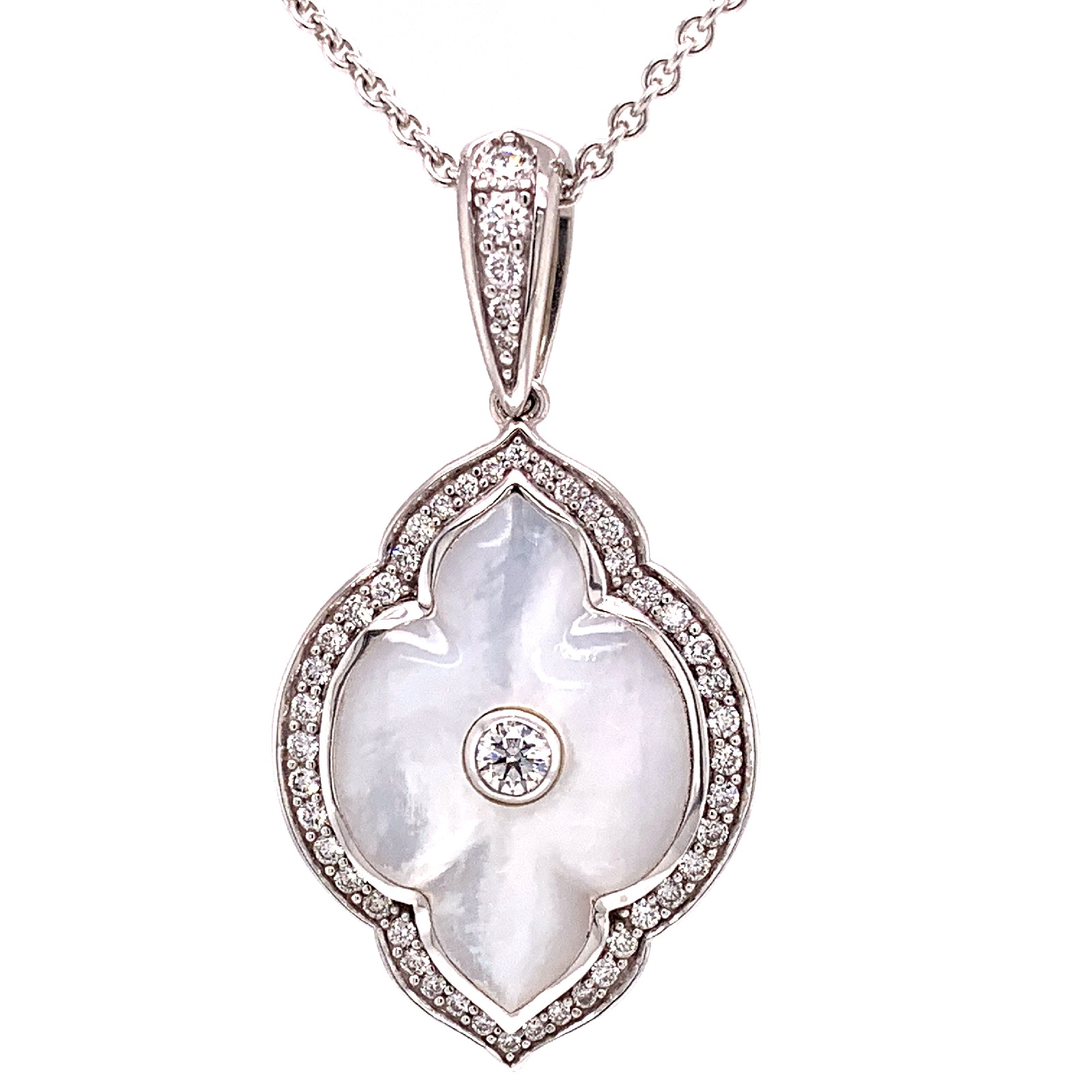 Kabana 14 Karat White Gold Diamond White Mother of Pearl Pendant eBay